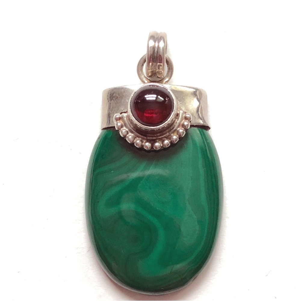 Bali Style Malachite Garnet Sterling Silver Pendant